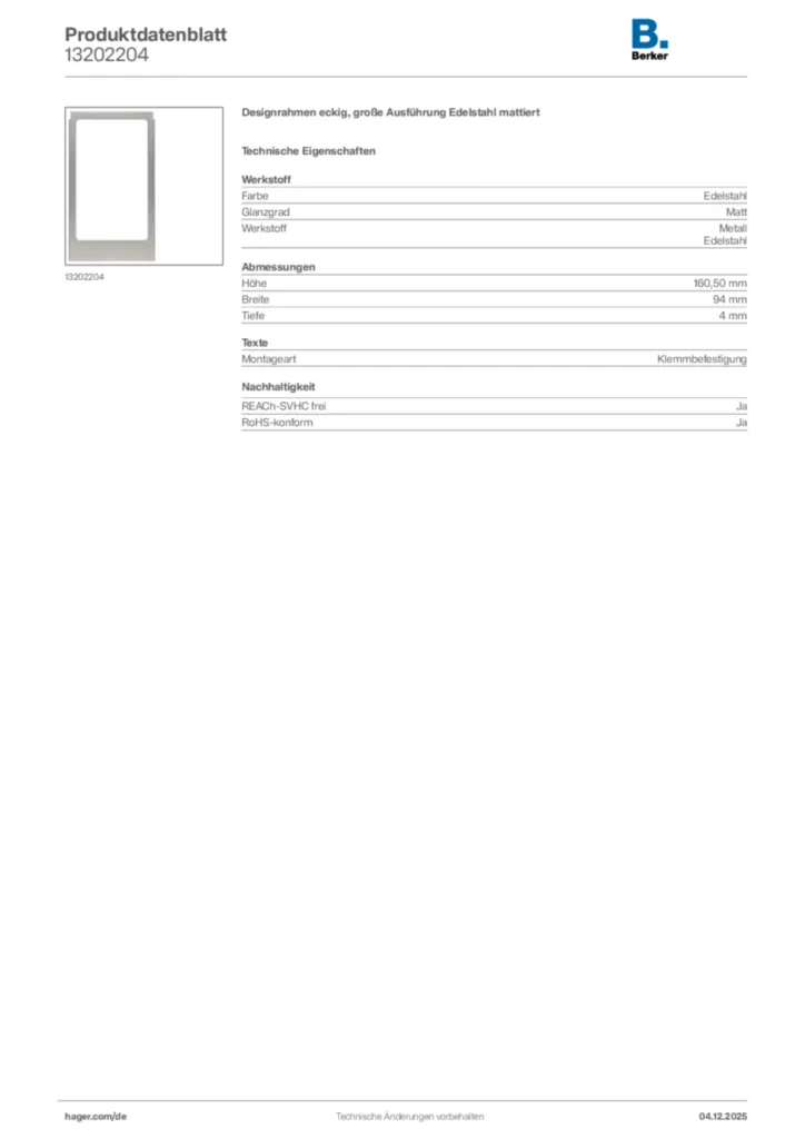 Berker Produktdatenblatt 13202204