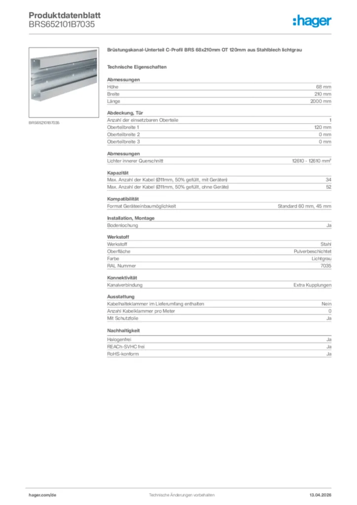 Bild Hager Produktdatenblatt BRS652101B7035 | Hager Deutschland