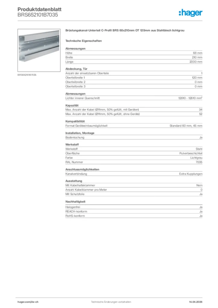 Bild Hager Produktdatenblatt BRS652101B7035 | Hager Schweiz