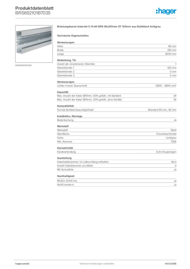 Bild Hager Produktdatenblatt BRS652101B7035 | Hager Deutschland