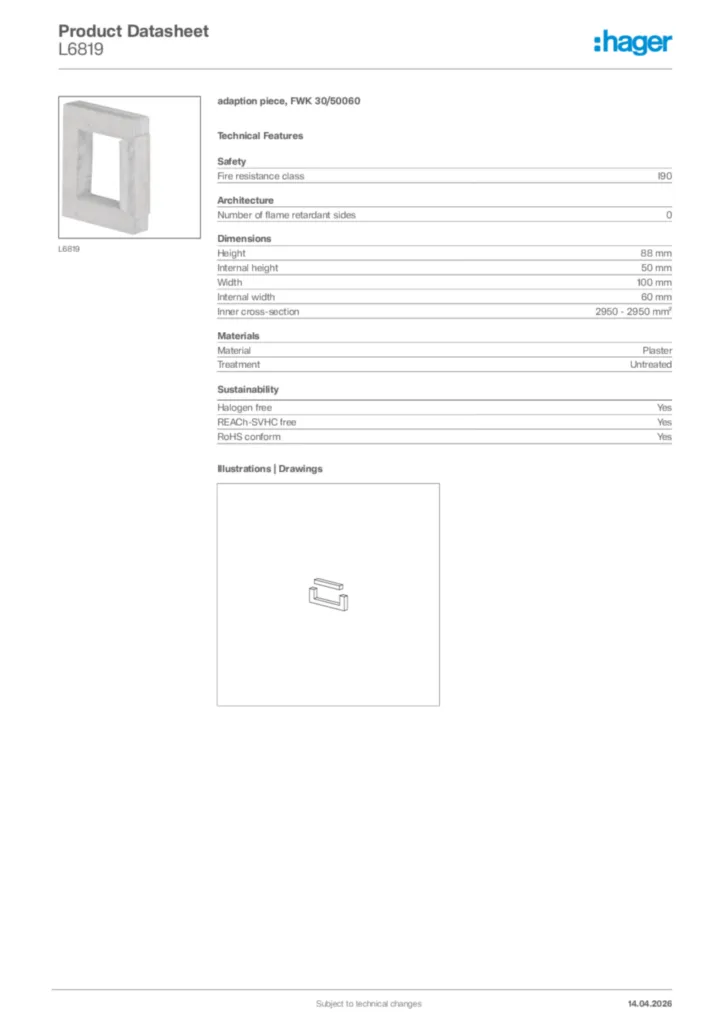 Image Hager Product data sheet L6819  | Hager Africa