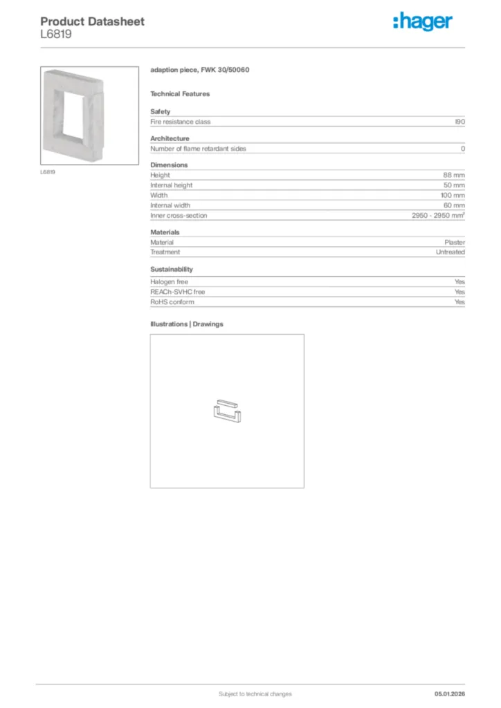 Image Hager Product data sheet L6819  | Hager Africa