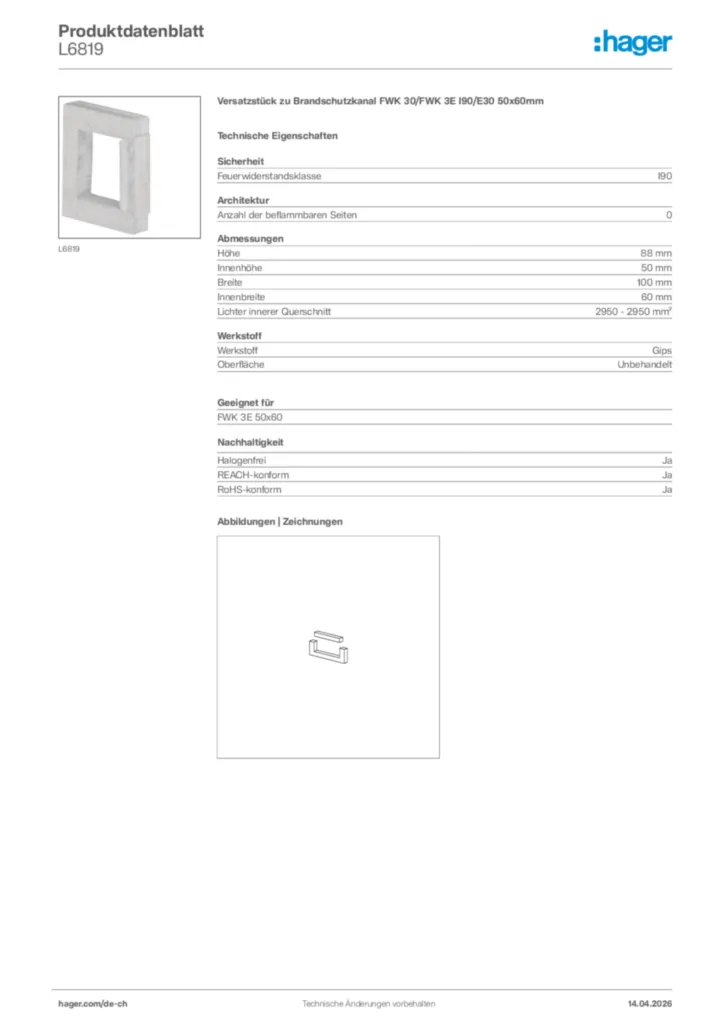 Bild Hager Produktdatenblatt L6819 | Hager Schweiz