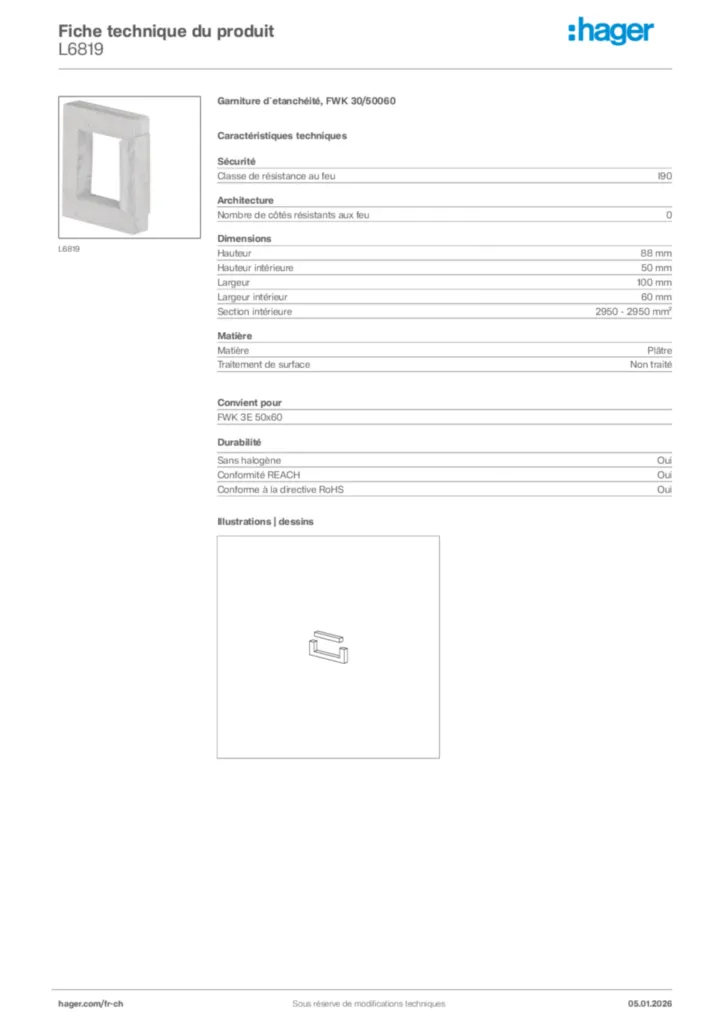 Image Hager Fiche technique du produit L6819 | Hager Suisse