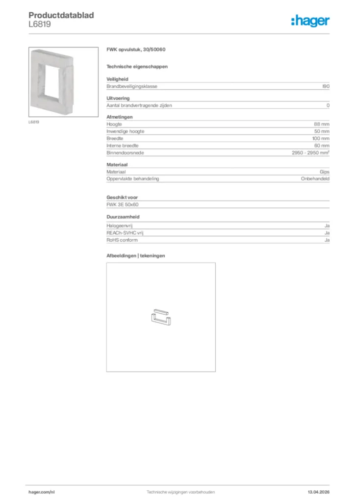 Afbeelding Hager Productdatablad L6819 | Hager Nederland