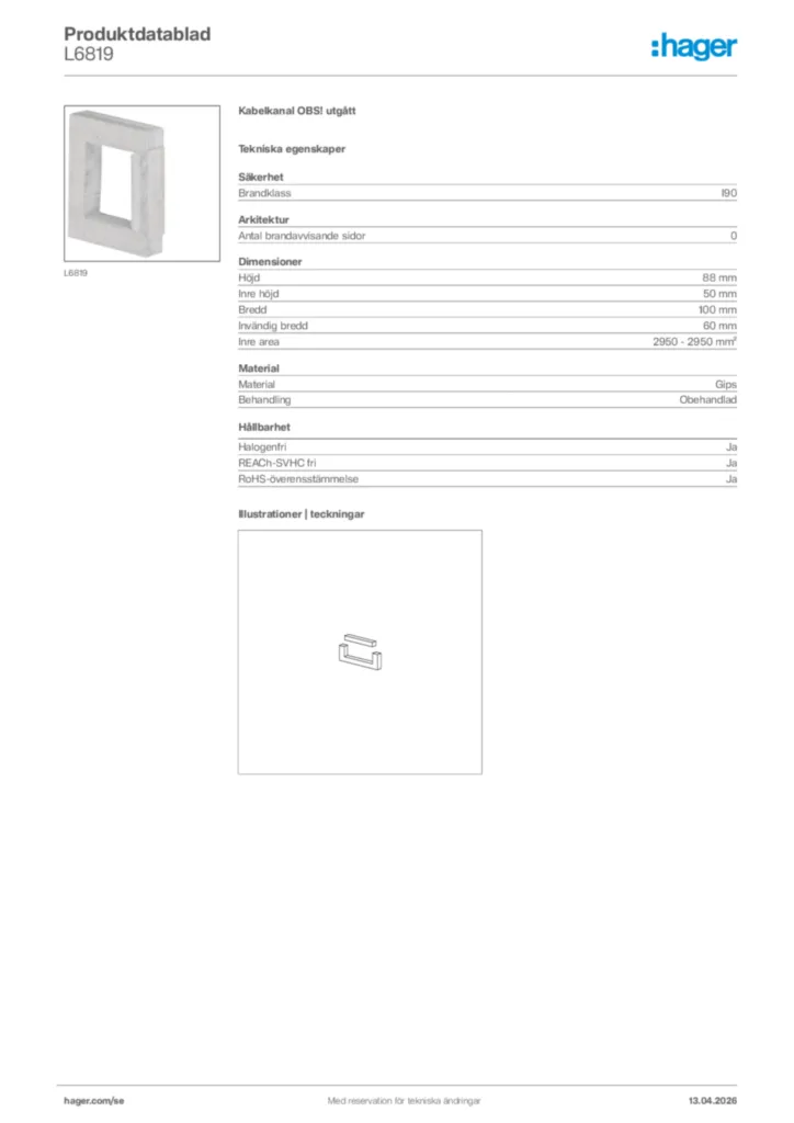Bild Hager Produktdatablad L6819 | Hager Sverige