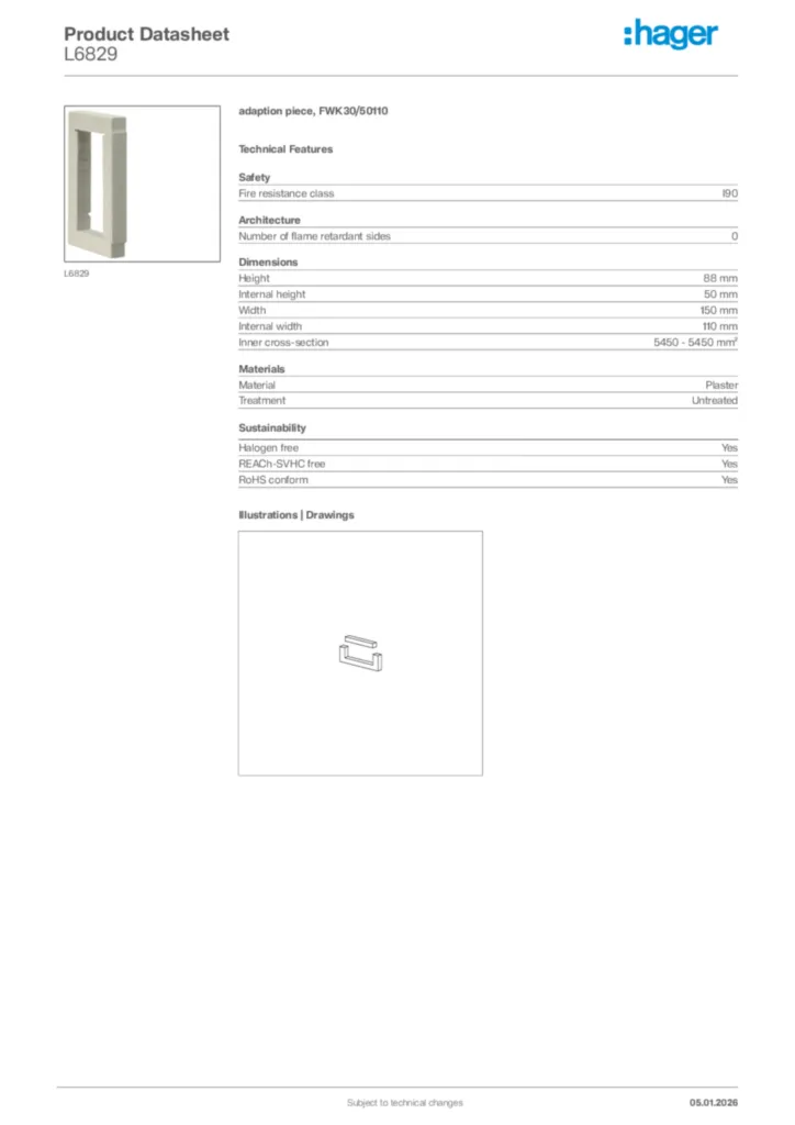 Image Hager Product data sheet L6829  | Hager Africa