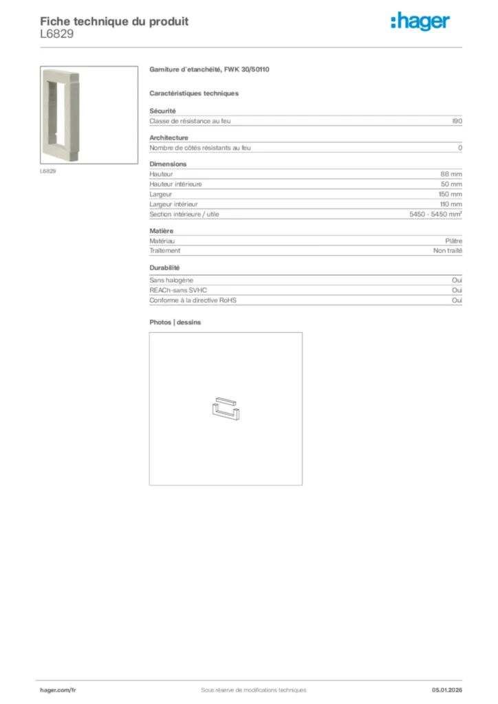 Image Hager Fiche technique du produit L6829 | Hager France