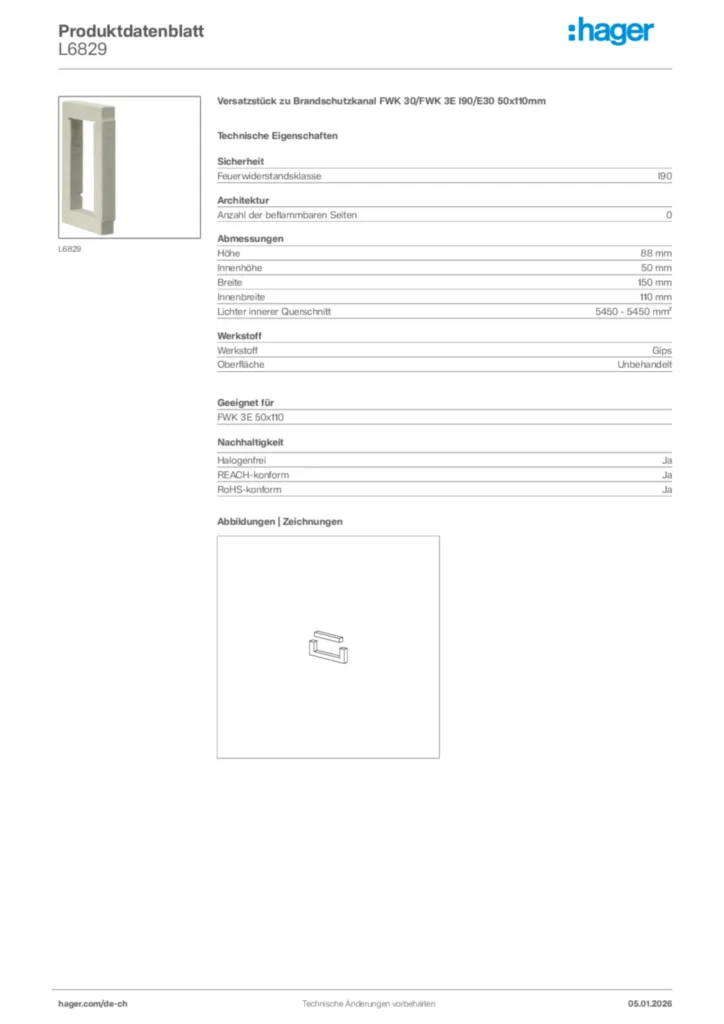 Bild Hager Produktdatenblatt L6829 | Hager Schweiz