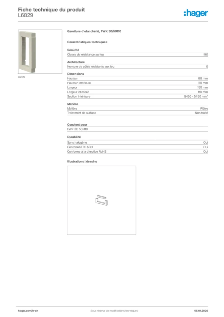 Image Hager Fiche technique du produit L6829 | Hager Suisse