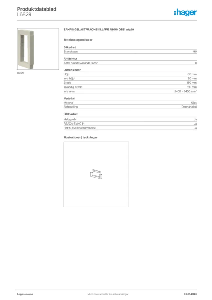 Bild Hager Produktdatablad L6829 | Hager Sverige