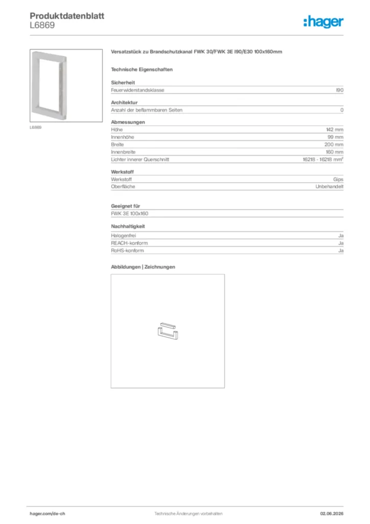 Bild Hager Produktdatenblatt L6869 | Hager Schweiz