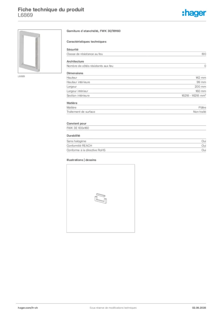 Image Hager Fiche technique du produit L6869 | Hager Suisse