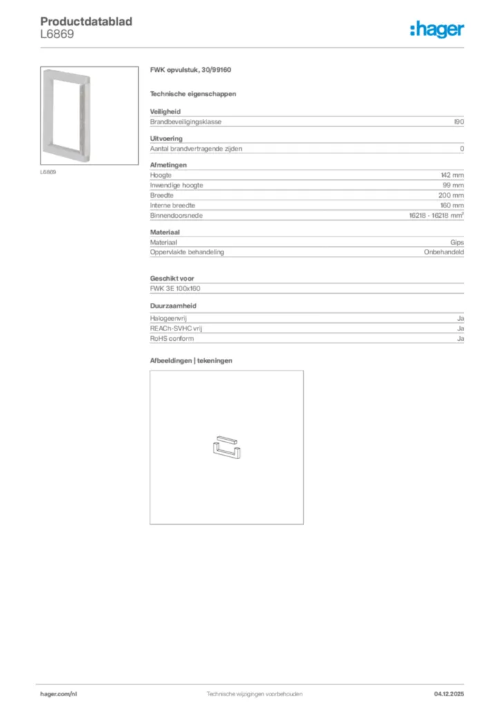 Afbeelding Hager Productdatablad L6869 | Hager Nederland