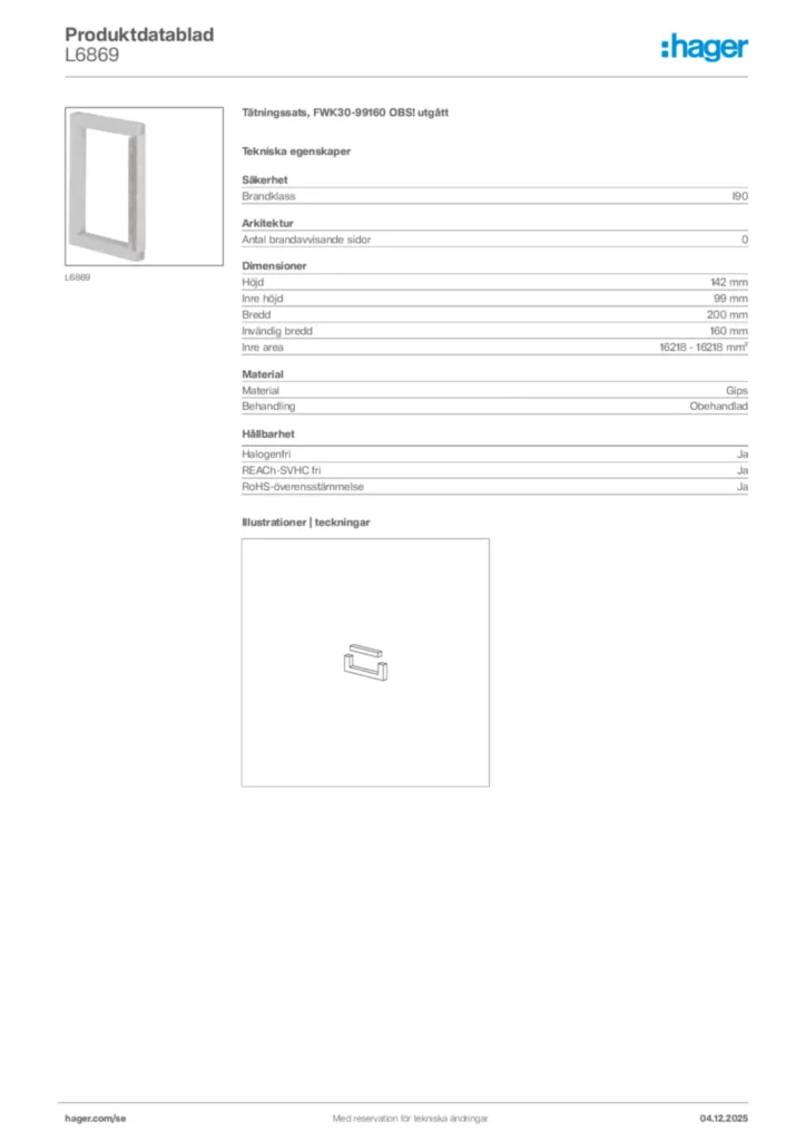 Bild Hager Produktdatablad L6869 | Hager Sverige