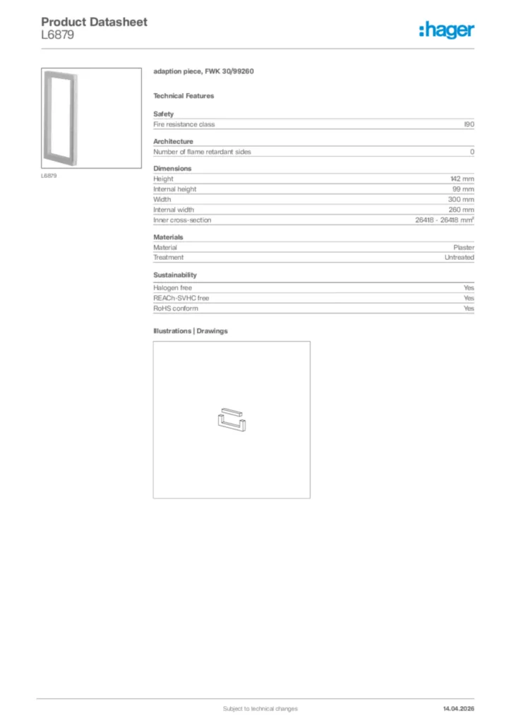 Image Hager Product data sheet L6879  | Hager Africa