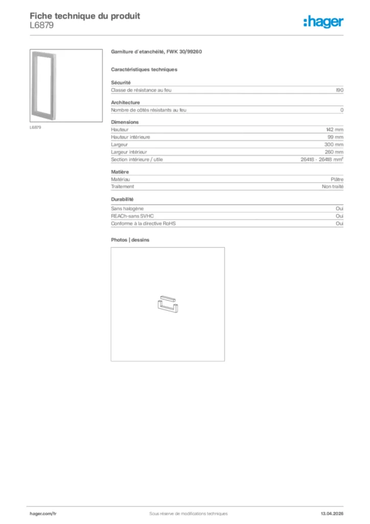 Image Hager Fiche technique du produit L6879 | Hager France