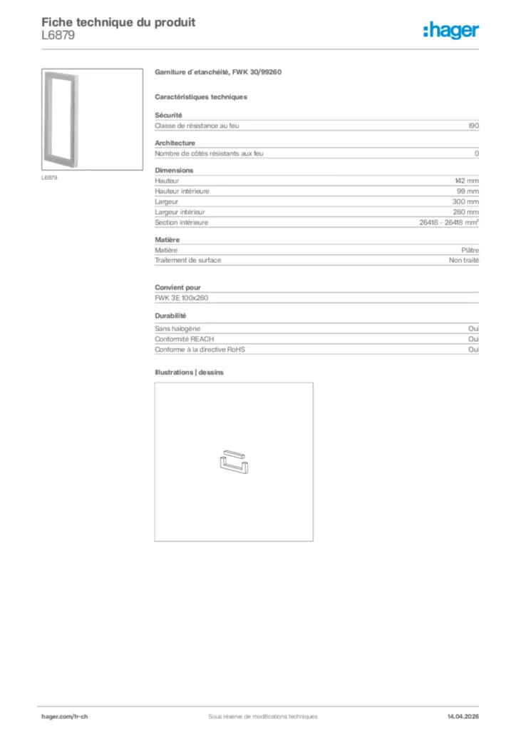 Image Hager Fiche technique du produit L6879 | Hager Suisse