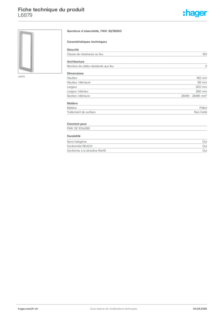 Image Hager Fiche technique du produit L6879 | Hager Suisse