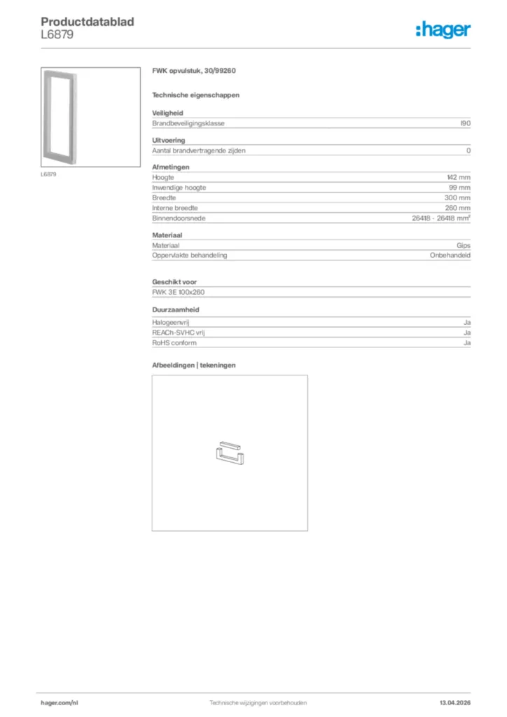 Afbeelding Hager Productdatablad L6879 | Hager Nederland