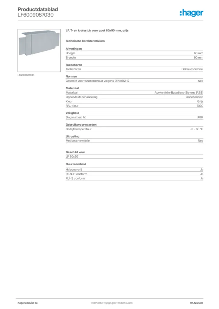 Afbeelding Hager Productdatablad LF6009087030 | Hager Belgium