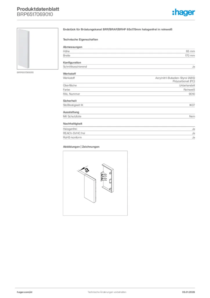 Bild Hager Produktdatenblatt BRP6517069010 | Hager Deutschland