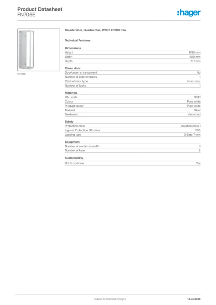 Image Hager Product data sheet FN706E  | Hager Africa