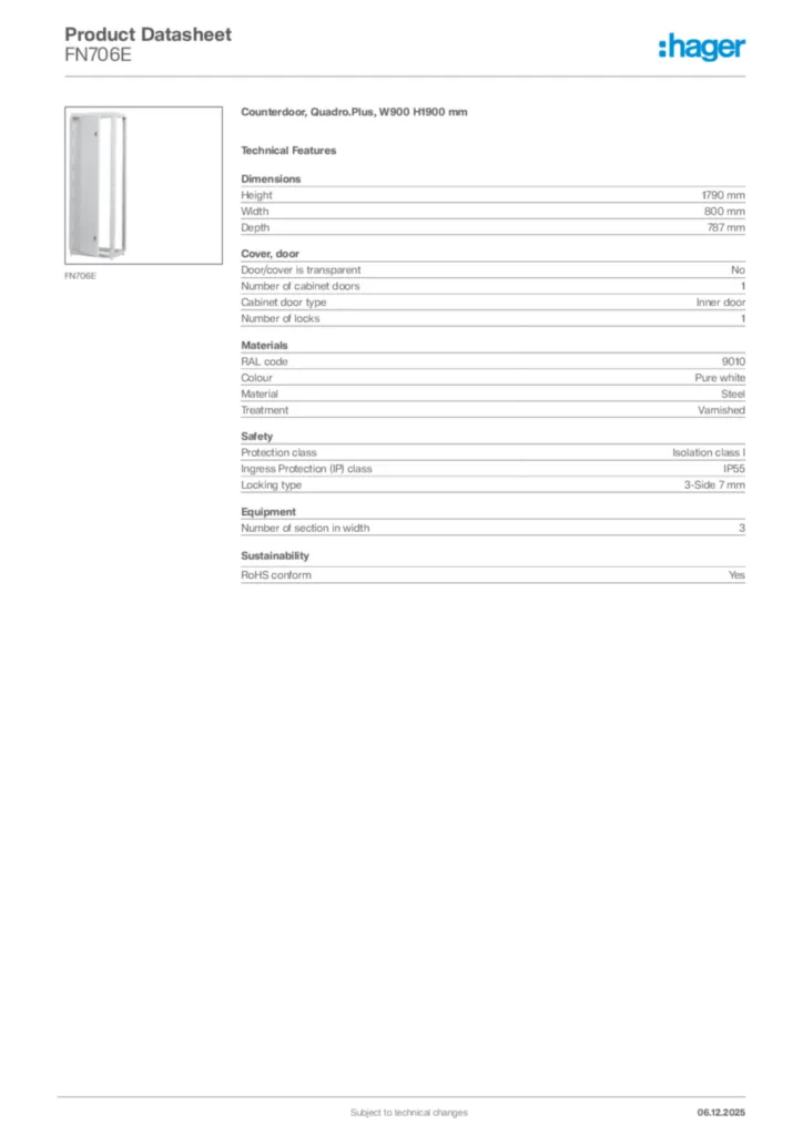 Image Hager Product data sheet FN706E  | Hager Africa