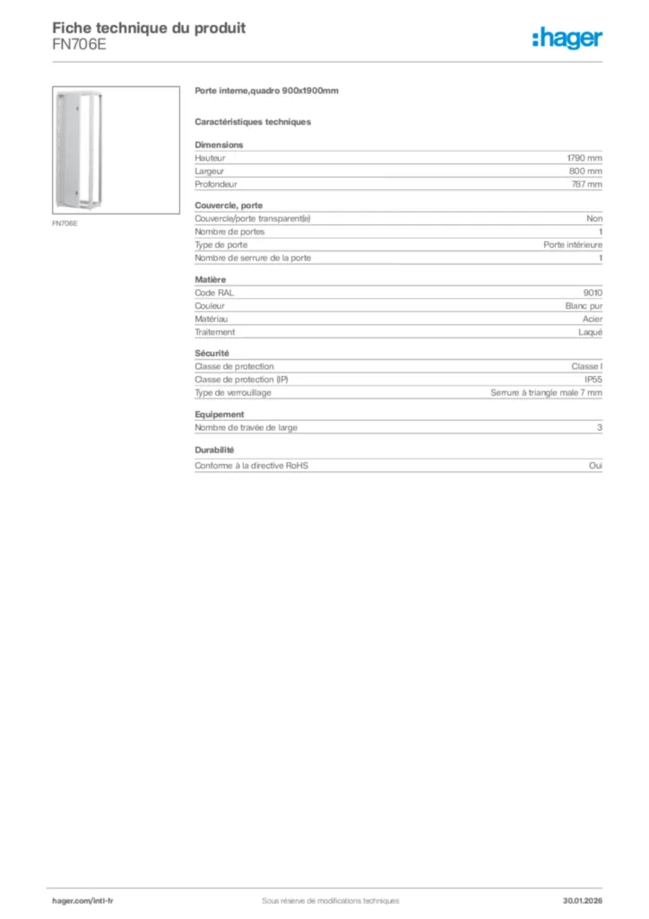 Image Hager Fiche technique du produit FN706E | Hager Afrique