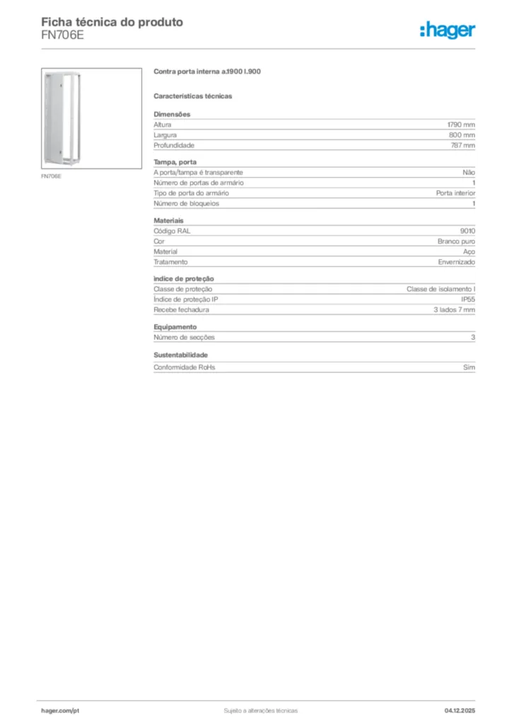 Imagem Hager Ficha técnica do produto FN706E | Hager Portugal
