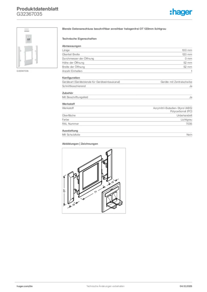Bild Hager Produktdatenblatt G32367035 | Hager Deutschland