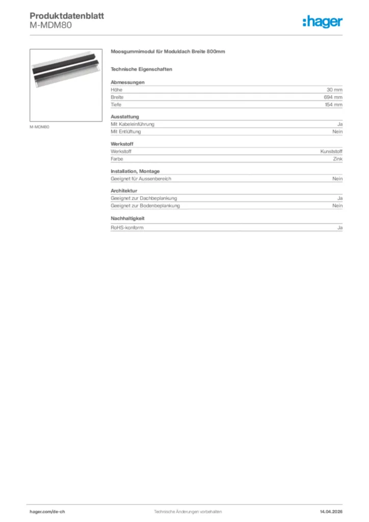 Bild Hager Produktdatenblatt M-MDM80 | Hager Schweiz