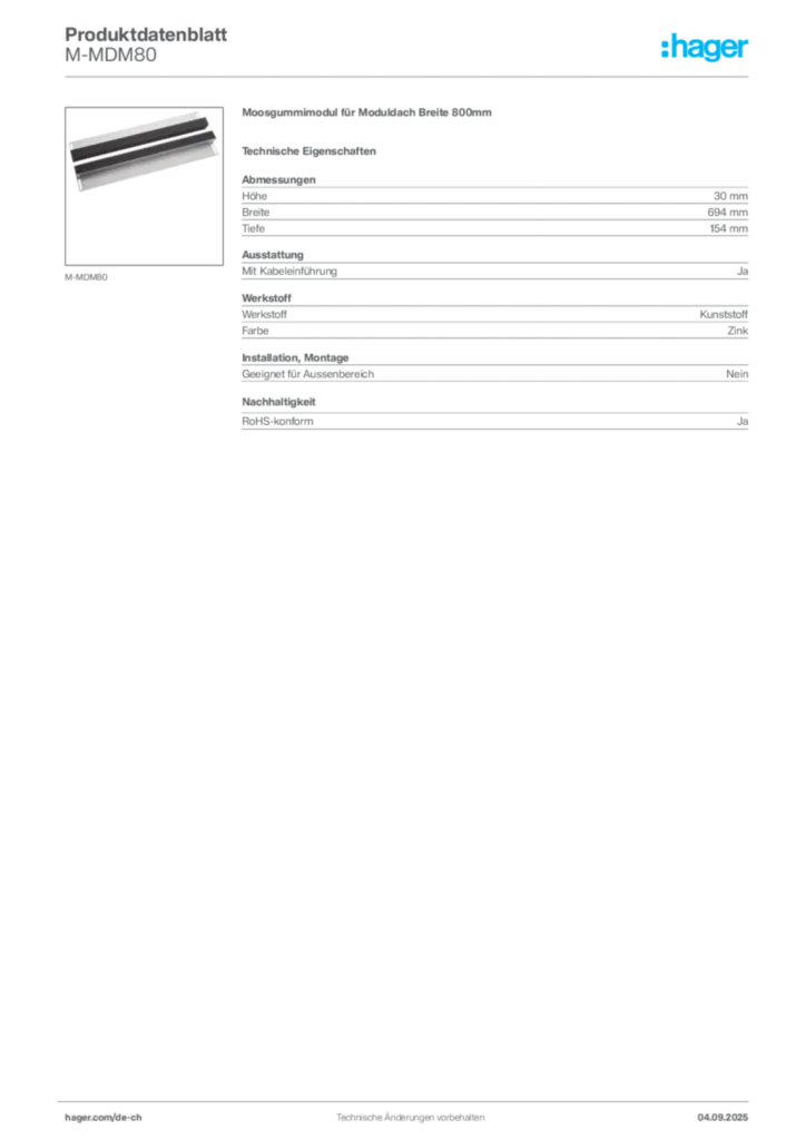 Bild Hager Produktdatenblatt M-MDM80 | Hager Schweiz
