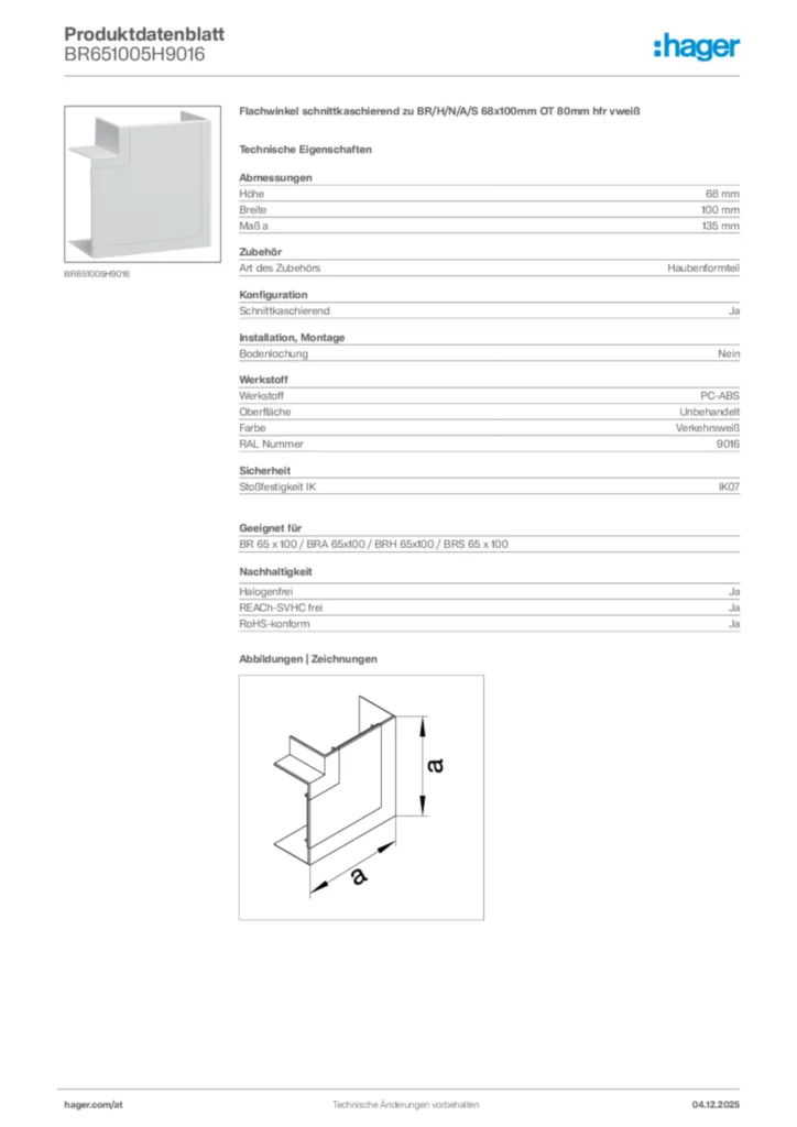 Bild Hager Produktdatenblatt BR651005H9016 | Hager Deutschland