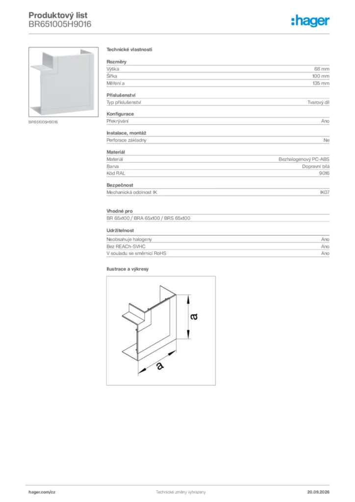 Obrázek Hager Generováno - Datový list produktu BR651005H9016 | Hager