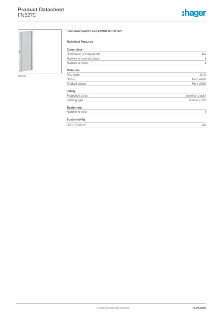 Image Hager Product data sheet FN527E  | Hager Africa