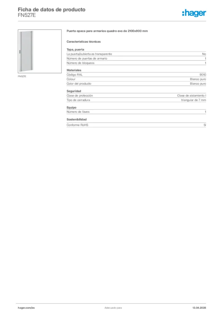 Imagen Hager Ficha de datos de producto FN527E | Hager España