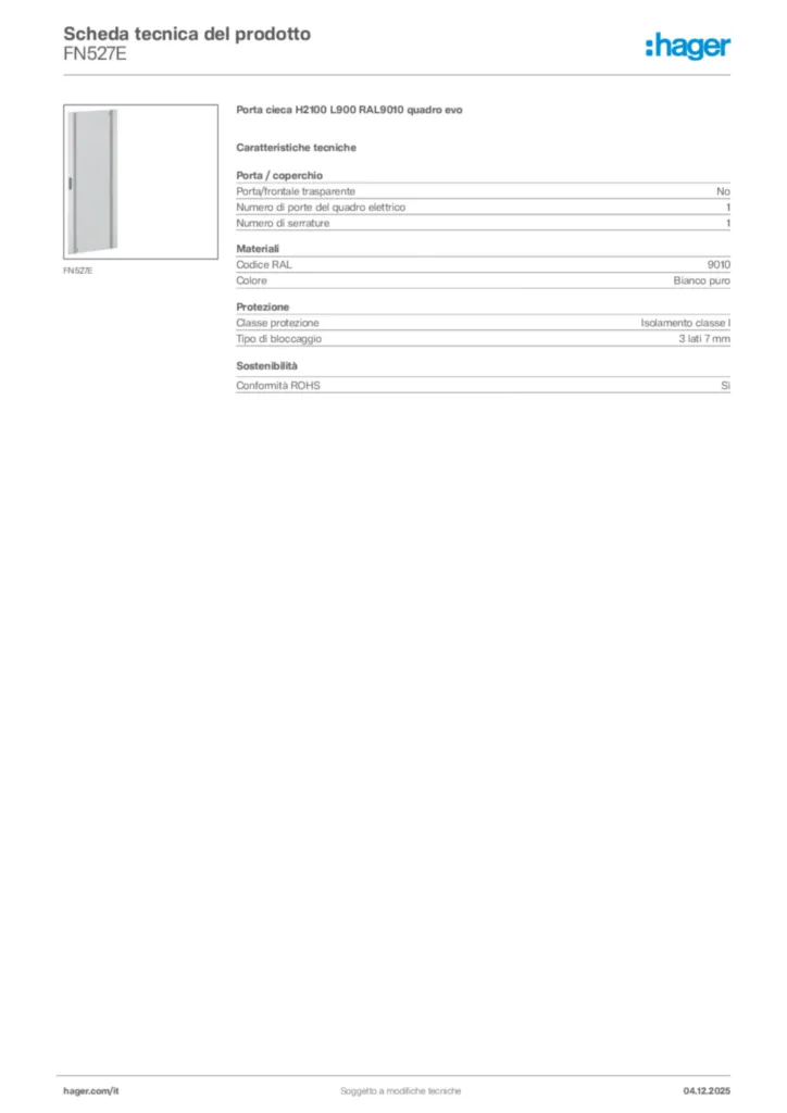 Immagine Hager Scheda tecnica del prodotto FN527E | Hager Italia