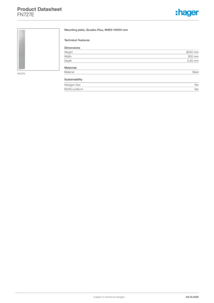 Image Hager Product data sheet FN727E  | Hager Africa