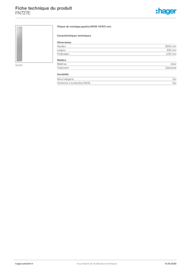 Image Hager Fiche technique du produit FN727E | Hager Afrique