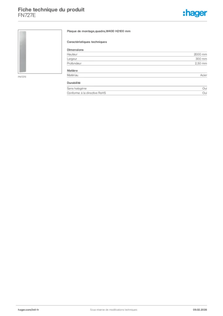 Image Hager Fiche technique du produit FN727E | Hager Afrique