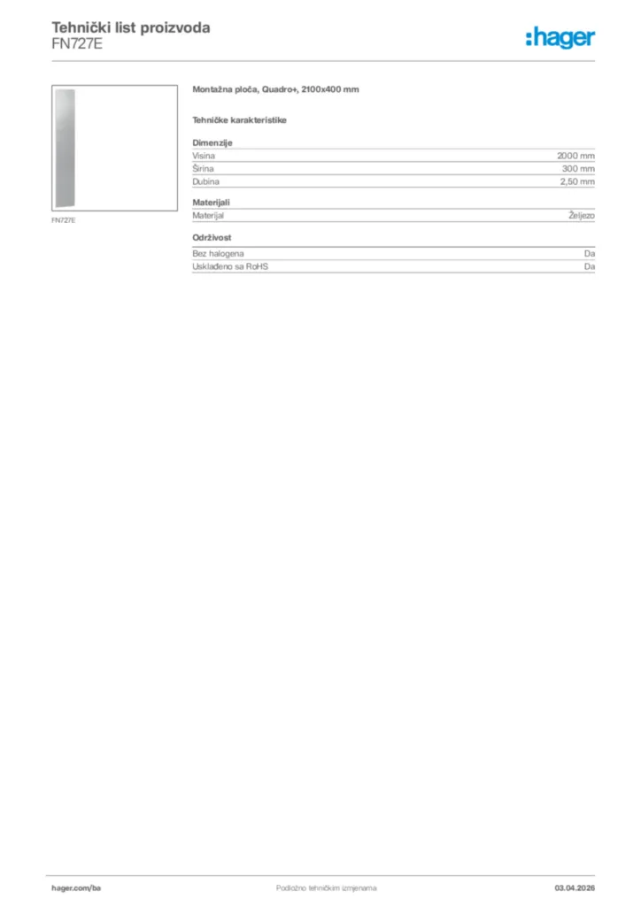 Slika Hager Tehnički list proizvoda FN727E  | Hager