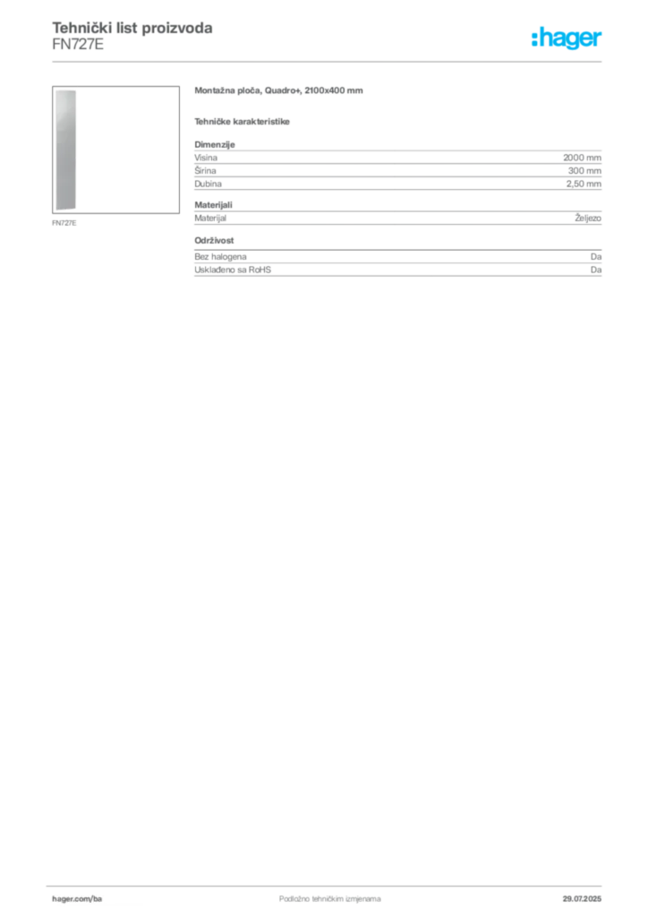 Slika Hager Product data sheet FN727E  | Hager