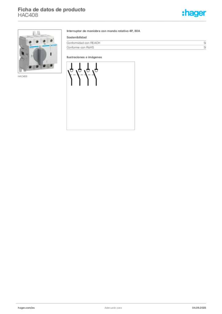 Imagen Hager Ficha de datos de producto HAC408 | Hager España