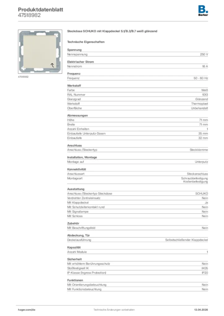 Bild Berker Produktdatenblatt 47518982 | Hager Deutschland