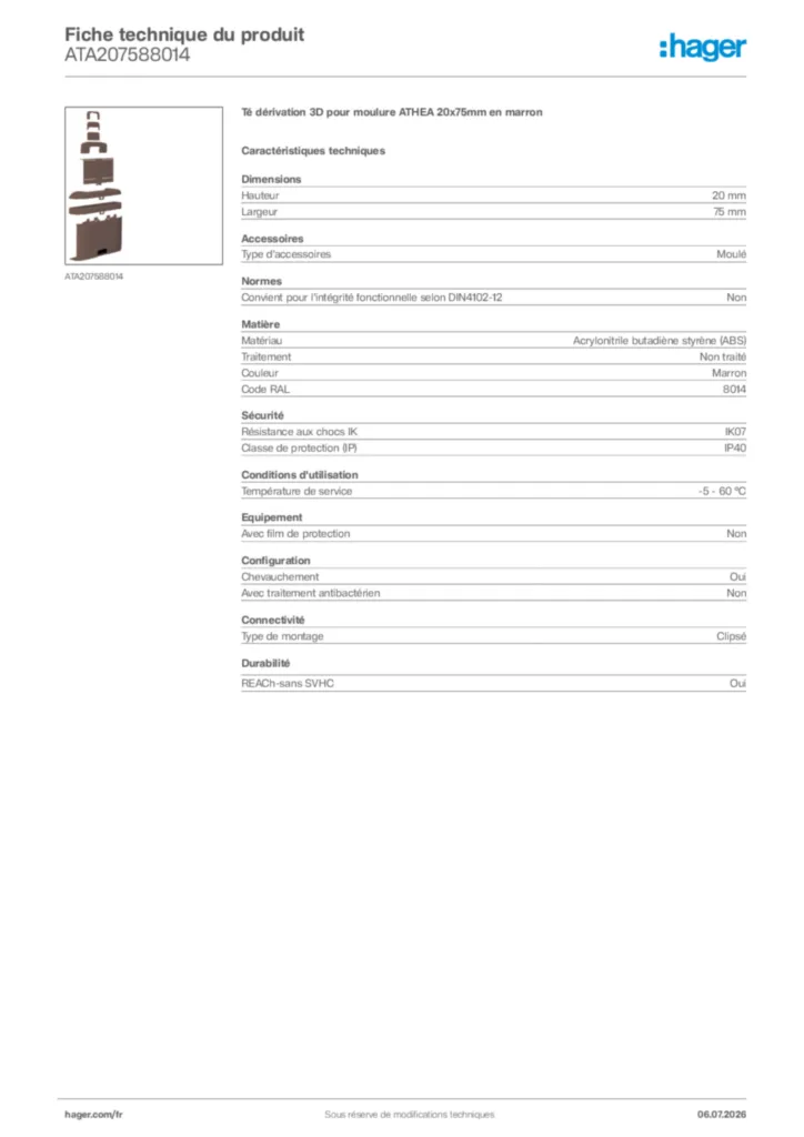Image Hager Fiche technique du produit ATA207588014 | Hager France
