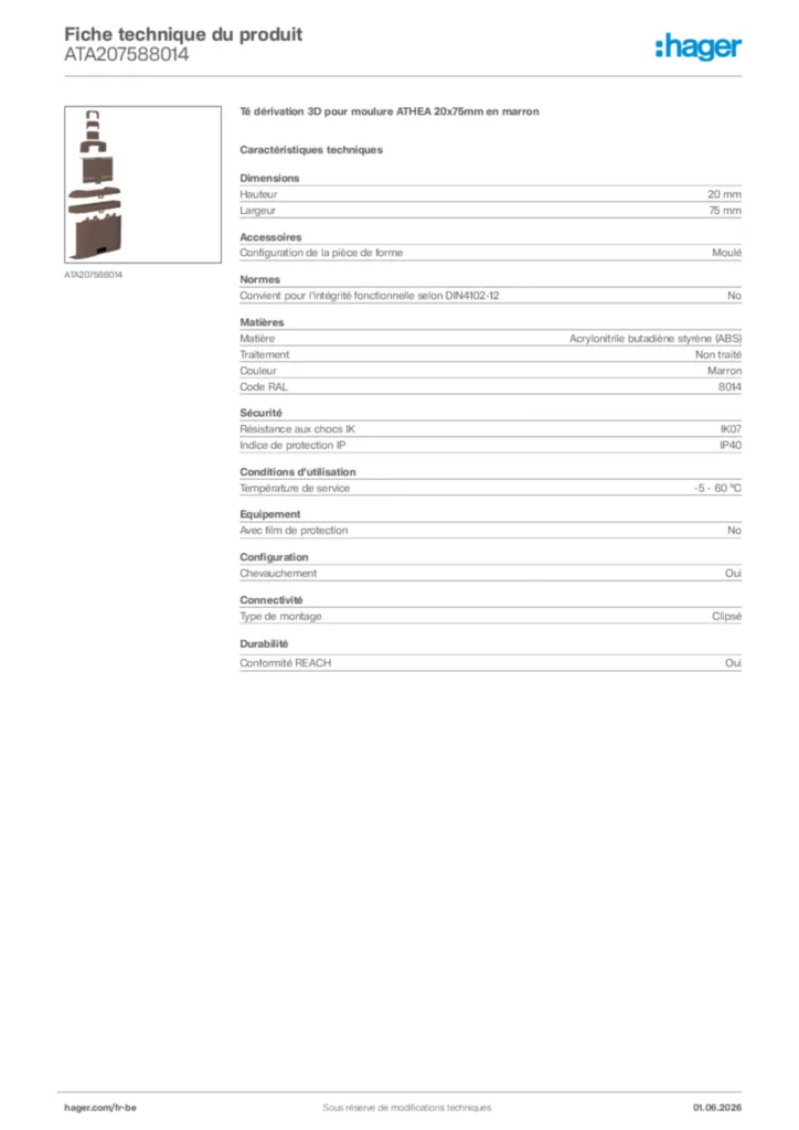 Image Hager Fiche technique du produit ATA207588014 | Hager Belgique