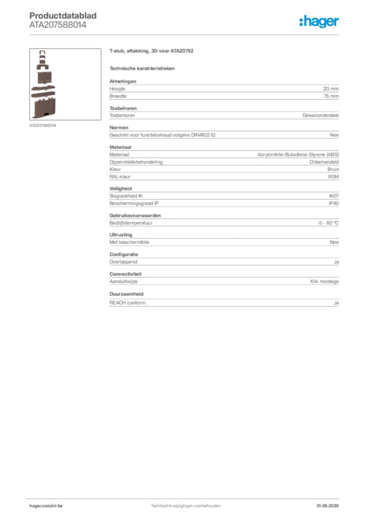 Afbeelding Hager Productdatablad ATA207588014 | Hager Belgium