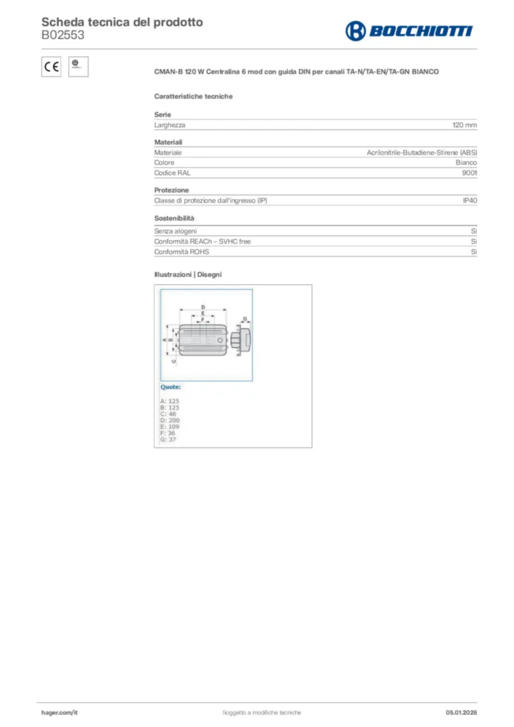 Immagine Bocchiotti Scheda tecnica del prodotto B02553 | Hager Italia