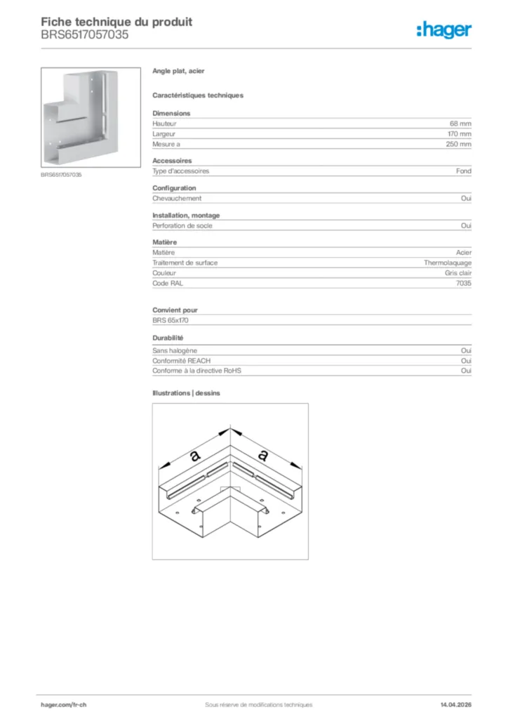 Image Hager Fiche technique du produit BRS6517057035 | Hager Suisse